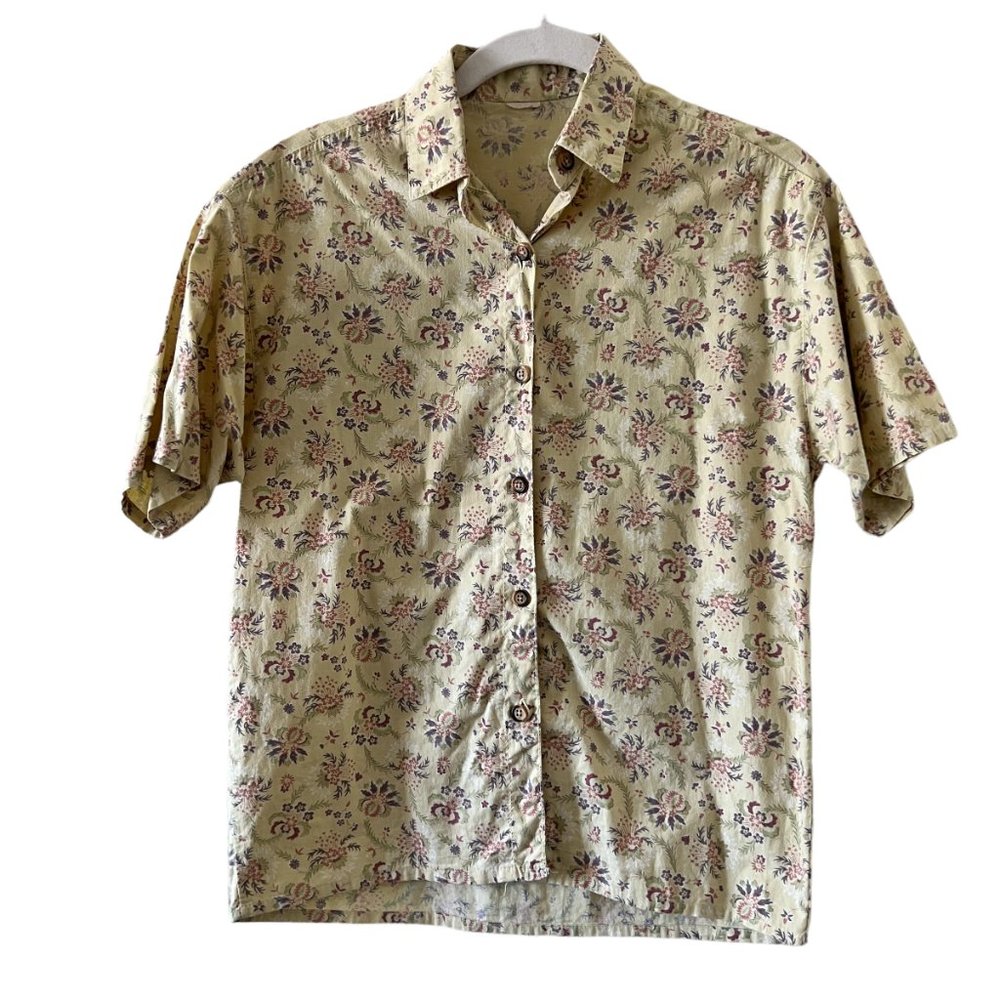 Vintage Floral Button Down Short Sleeve Shirt Size S